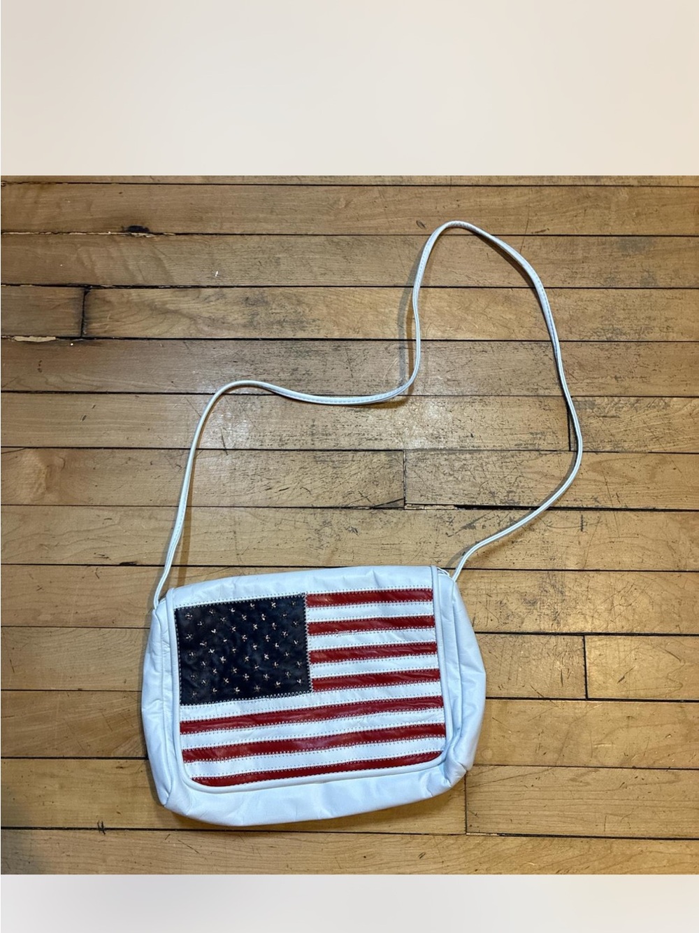 Leather Vintage American Flag Shoulder /Crossbody Bag - White, Red & Navy